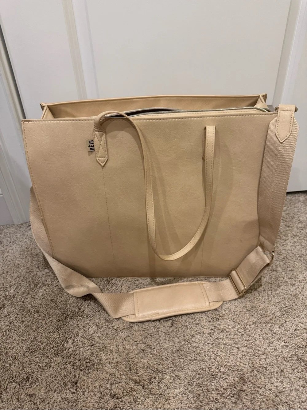 BEIS Beige The Large Work Tote with Top Handles & Long shoulder/crossbody strap
